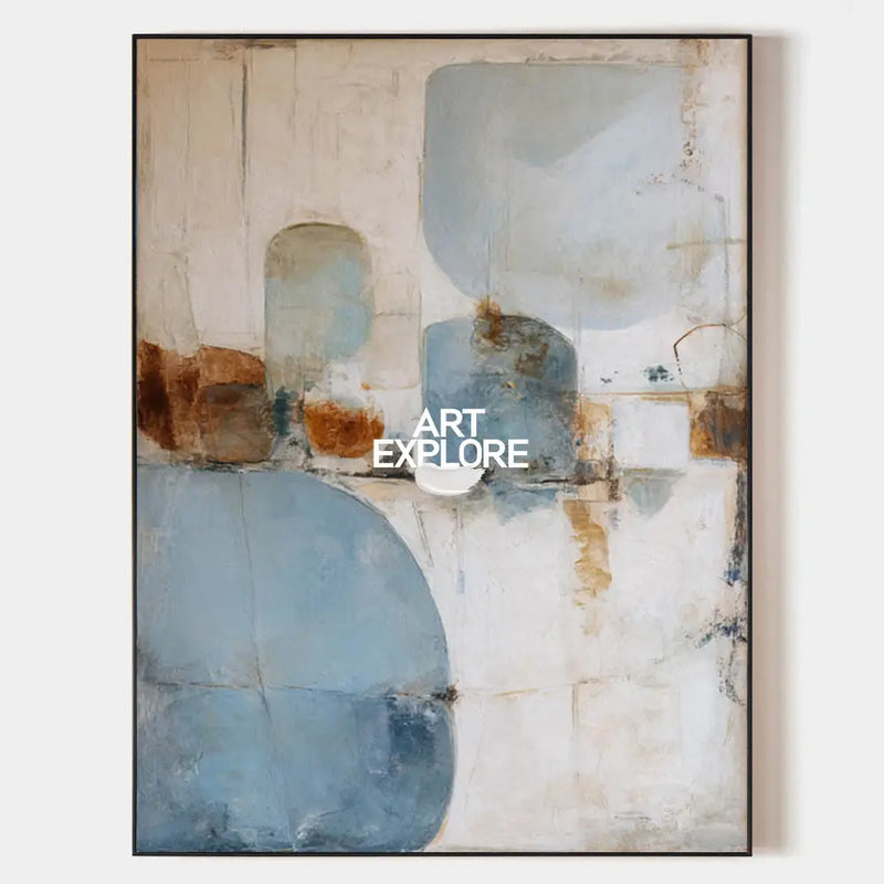 ArtExplore Sky Blue Minimalist Textured Canvas – Modern Vertical Wall Decor for Living Room