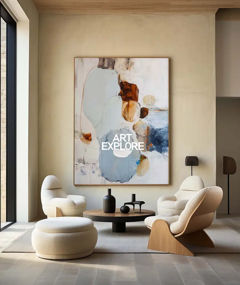 Hand-Painted Sky Blue Abstract Canvas – Vertical Layout Modern Minimalist Wall Decor