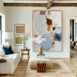 Sky Blue Coastal Abstract Canvas – Handmade Large Vertical Art for Minimalist Home Décor