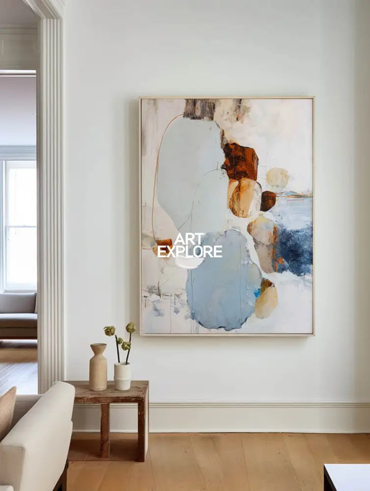 Large Textured Blue Abstract Canvas – Modern Wall Art, Coastal Sky Blue Handmade Painting