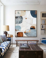 Modern Blue Abstract Canvas by ArtExplore – Large Hand-Painted Wabi-Sabi Wall Art