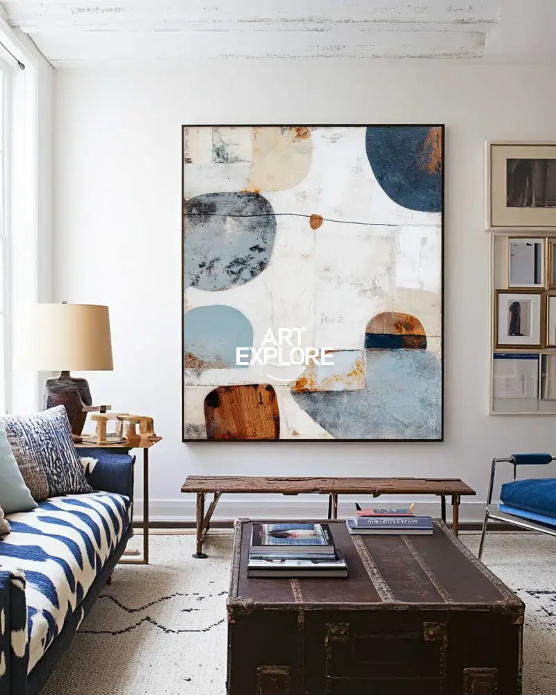 Modern Blue Abstract Canvas by ArtExplore – Large Hand-Painted Wabi-Sabi Wall Art