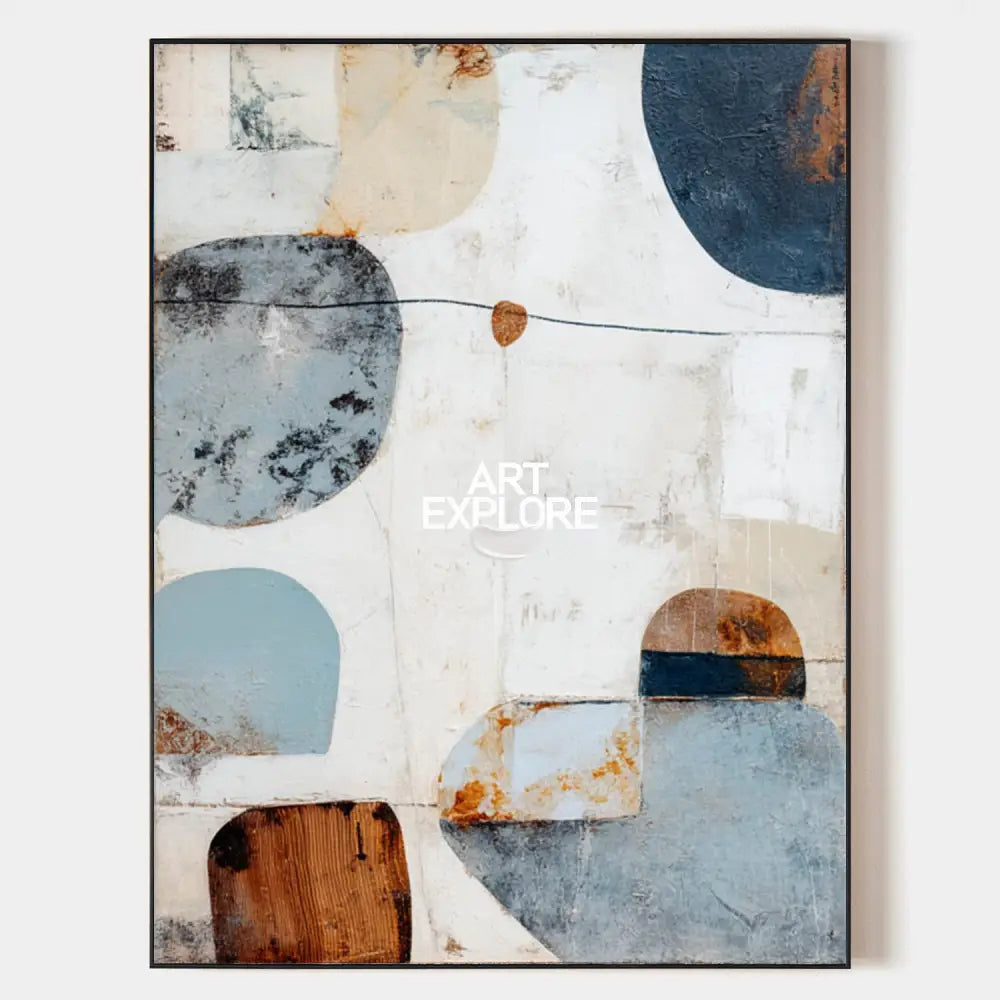 Large Modern Blue Abstract Canvas – Hand-Painted Textured Wabi-Sabi Home Decor Art | ArtExplore