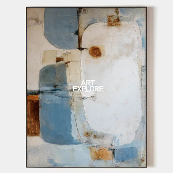 Hand-Painted Blue Abstract Oil on Canvas - Modern Minimalist Wall Art | ArtExplore