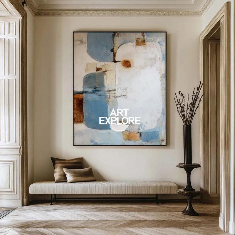 Hand-Painted Blue Abstract Canvas Art - Large Minimalist Wall Art for Modern Home | ArtExplore