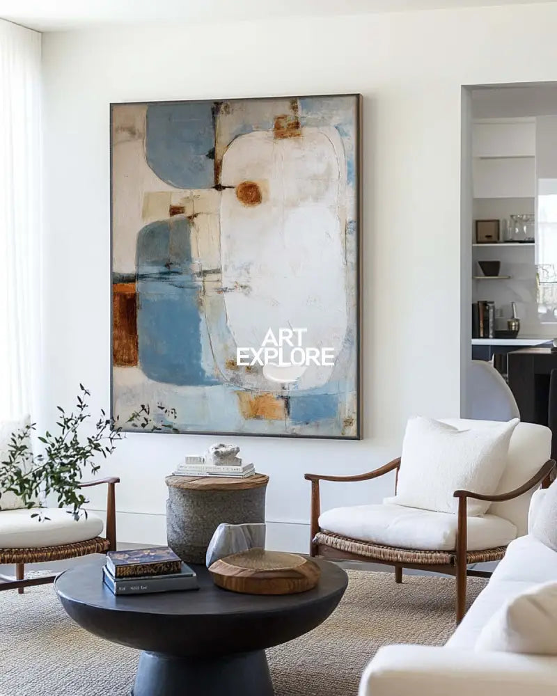 Modern Blue Abstract Oil Painting on Canvas - Minimalist Large Wall Art for Home | ArtExplore