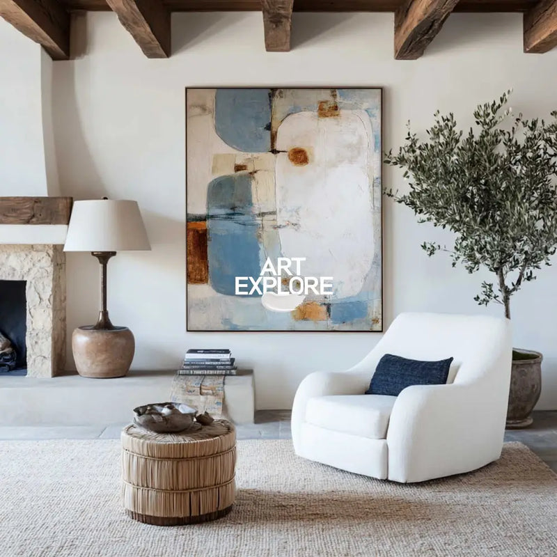 Contemporary Blue Abstract Oil on Canvas - Handcrafted Vertical Wall Art | ArtExplore