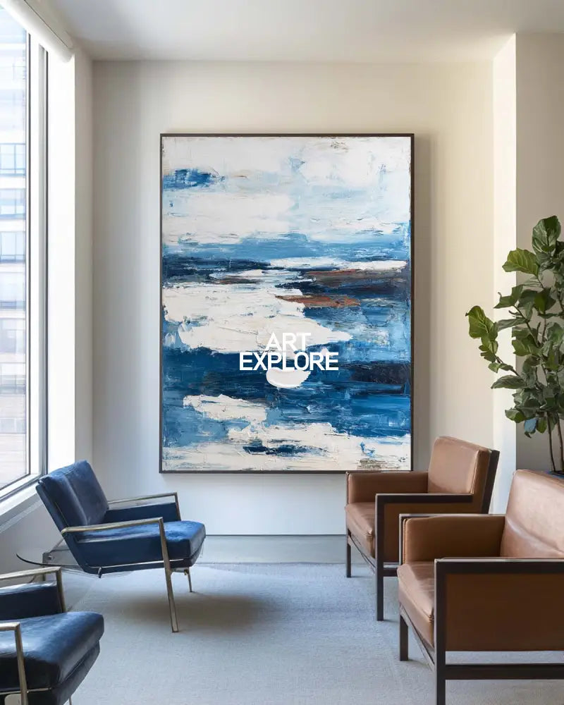 Contemporary Blue Abstract Texture Painting – Handmade Oil on Canvas for Modern Spaces | ArtExplore