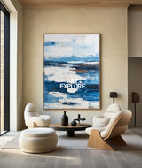 Large Modern Blue Wall Art – Handmade Knife Palette Abstract Oil Painting | ArtExplore