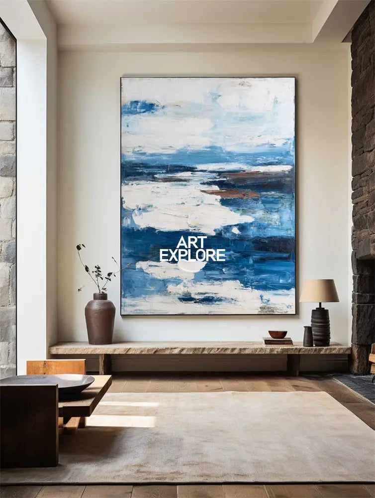 Blue Abstract Texture Canvas – Minimalist Large Painting for Living Room, Lounge, or Office | ArtExplore