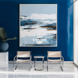 Large Modern Blue Canvas Art – Vertical Knife Palette Painting for Office & Lounge | ArtExplore