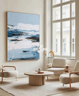 Modern Vertical Blue Abstract Painting – Handmade Oil Texture Art for Interiors | ArtExplore