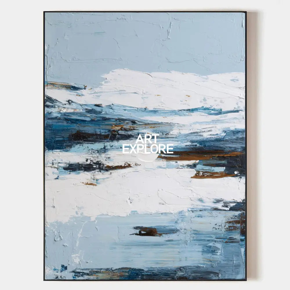 Modern Blue Abstract Knife Palette Painting – Large Vertical Canvas Art for Home Decor | ArtExplore