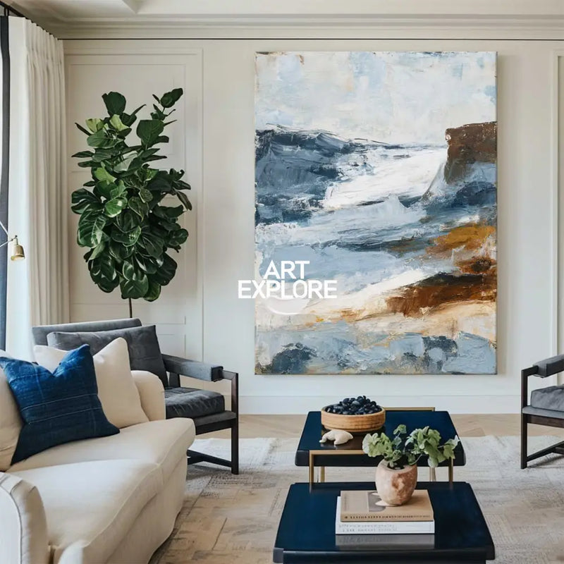 Blue and Earth Tone Abstract Art – Large Handmade Texture Painting | ArtExplore