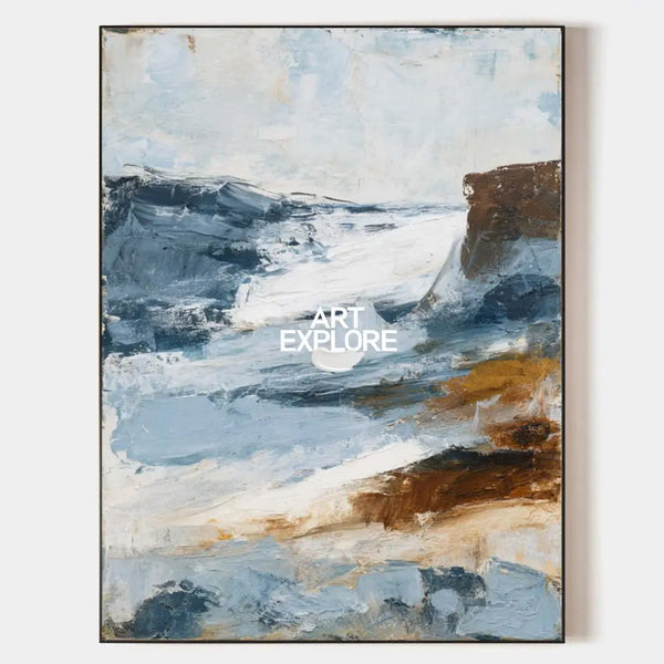 Contemporary Blue Textured Oil Painting – Large Vertical Canvas for Interiors | ArtExplore