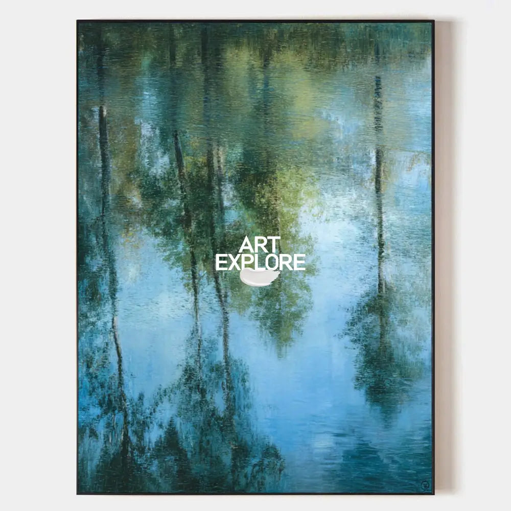 Modern Minimalist Wall Art – Textured Green Reflection Oil Painting on Vertical Canvas| ArtExplore