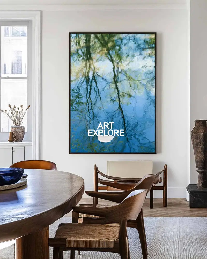 Green Tree Reflections Canvas – Handmade Impressionist Wall Art for Modern Interiors