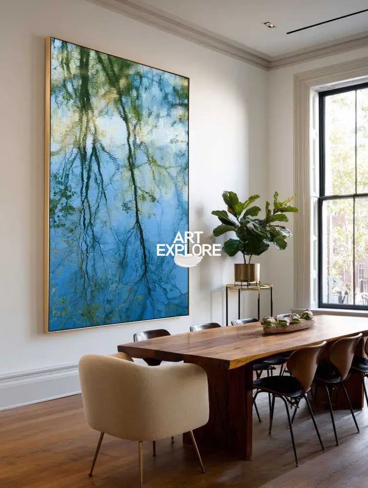 Large Textured Landscape Painting on Canvas – Vertical Green Scenery Wall Decor