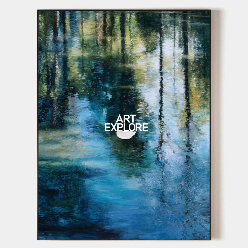 Impressionist Green Reflection Oil Painting – Large Vertical Canvas for Modern Home | ArtExplore