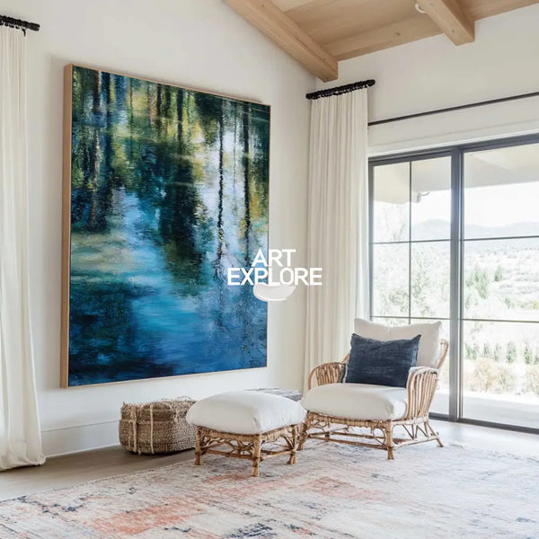 Handmade Green Scenery Oil Painting – Vertical Wall Art for Minimalist Large Spaces | ArtExplore