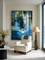 Large Textured Green Reflection Canvas – Modern Minimalist Impressionist Painting | ArtExplore