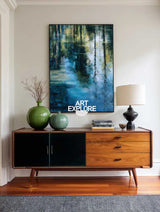 Green Water Reflection Nature Painting – Large Vertical Handmade Oil Art | ArtExplore