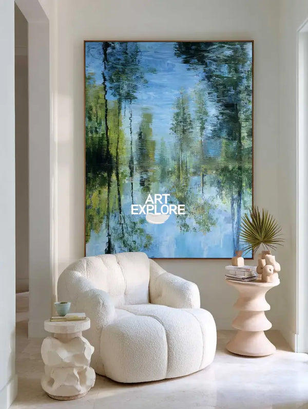 Large Vertical Blue Green Texture Painting – Modern Minimalist Wall Art by ArtExplore