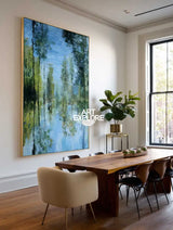 Vertical Large Texture Green Blue Oil Painting – Modern Home & Office Art by ArtExplore