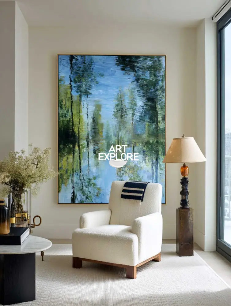 ArtExplore Handmade Landscape Oil Painting – Green Reflection Modern Wall Home Decor