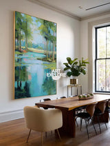 Modern Green Scenic Textured Canvas – Large Vertical Wall Decor for Home | ArtExplore