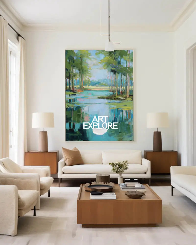 Minimalist Green Landscape Artwork – Vertical Handmade Wall Art for Modern Homes | ArtExplore