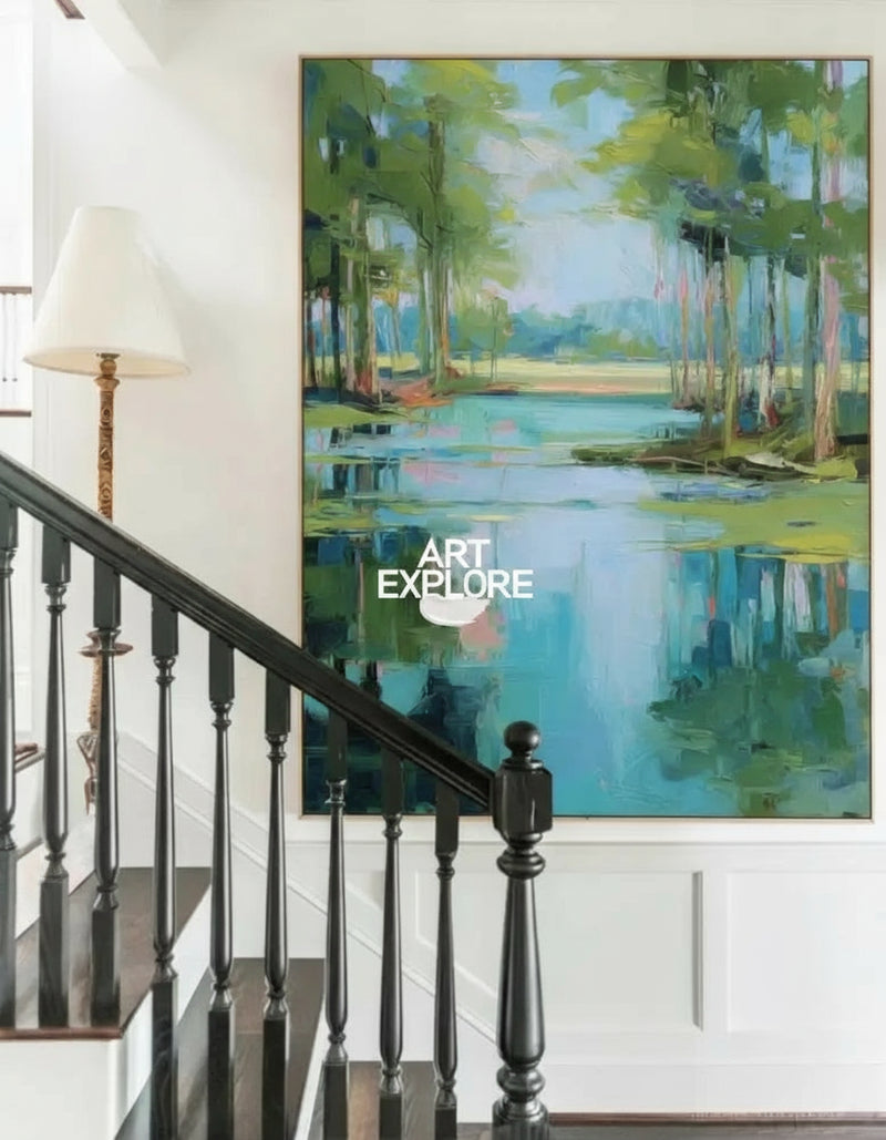 Large Green Scenery Oil Painting on Canvas – Modern Handmade Wall Art | ArtExplore