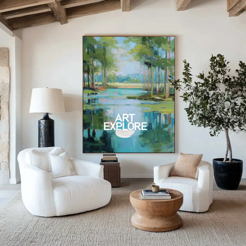 Vertical Textured Green Landscape Canvas – Modern Minimalist Home Decor | ArtExplore