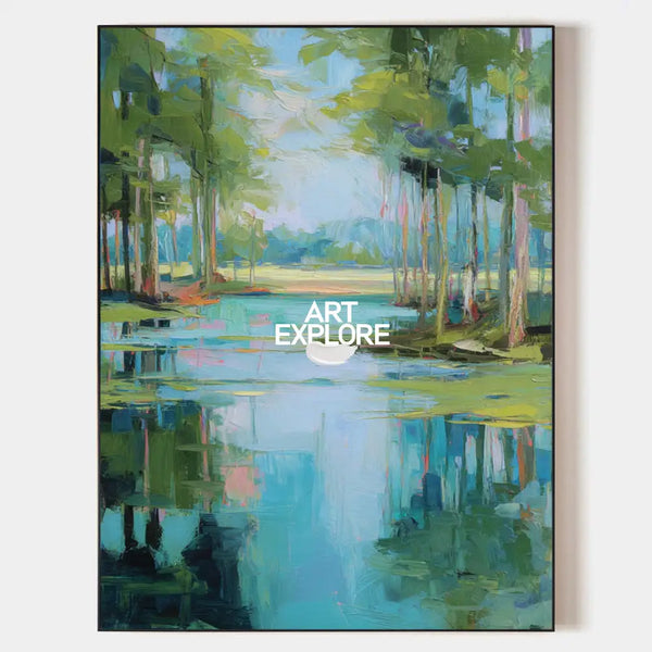 Tranquil Green Nature Painting – Handmade Large Oil on Canvas for Interior Decor | ArtExplore