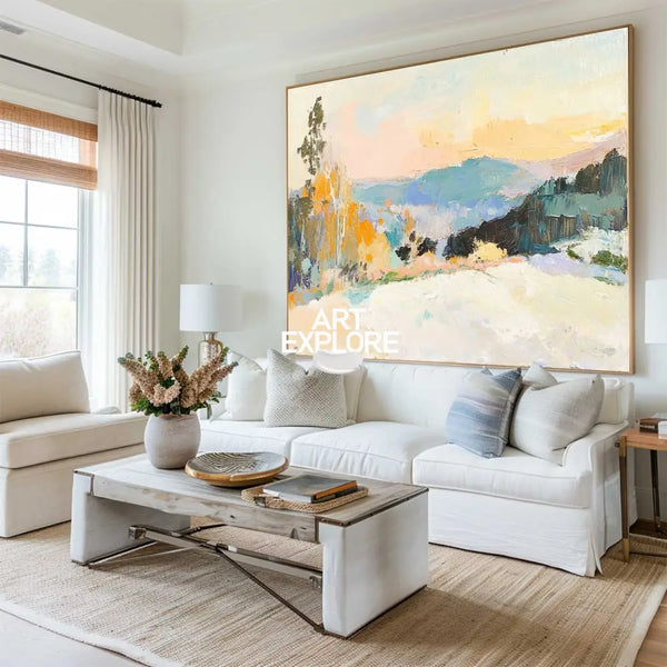 Large White Wall Art Textured Wall Art Colorful Minimalist Canvas Art Abstract Livingroom Wall Art