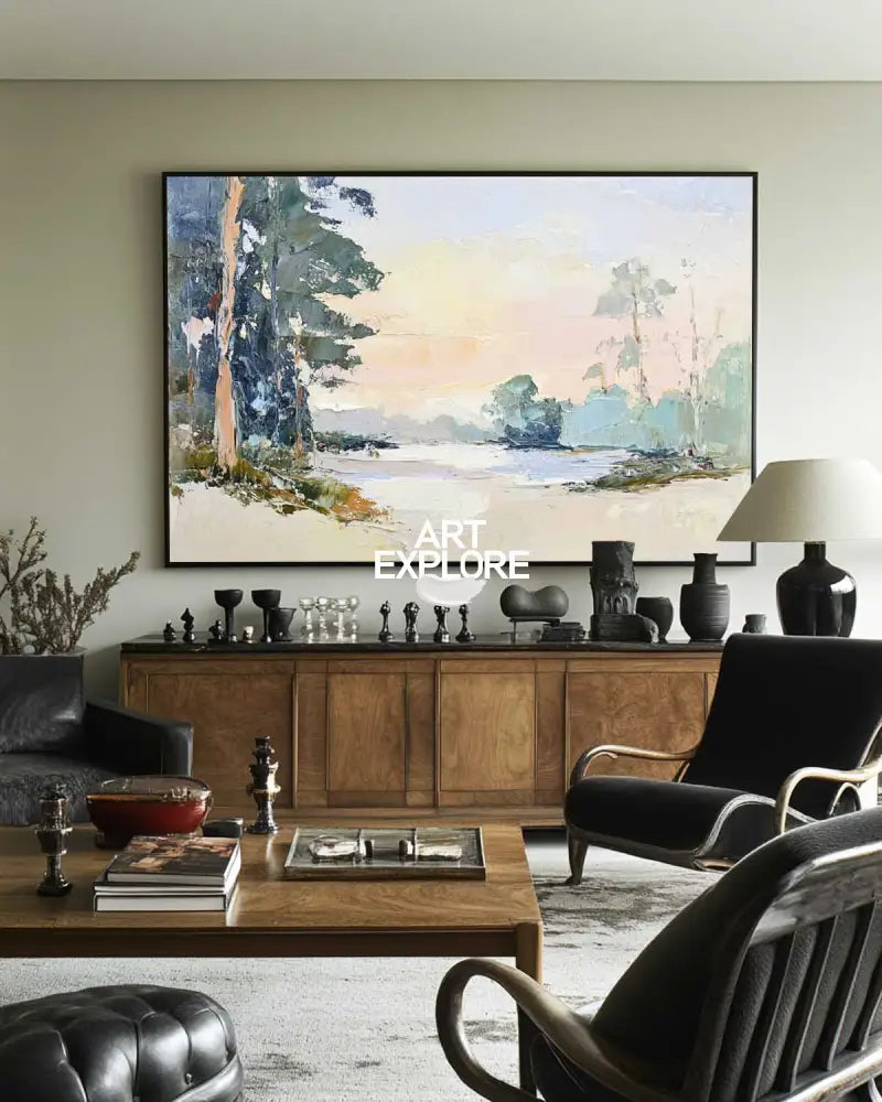 Modern White Wall Art Landscape Textured Wall Art Colorful Minimalist Abstract Livingroom Wall Art