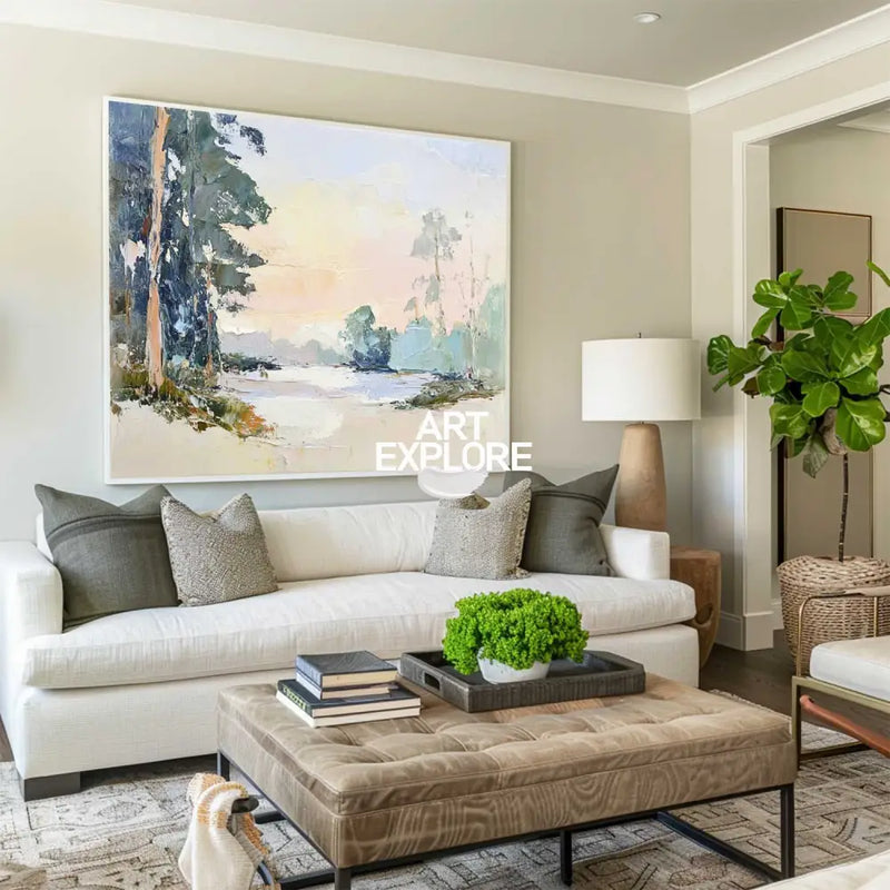 Modern White Wall Art Landscape Textured Wall Art Colorful Minimalist Abstract Livingroom Wall Art