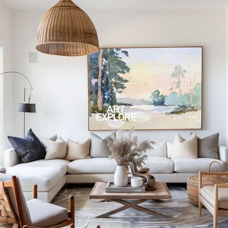 Modern White Wall Art Landscape Textured Wall Art Colorful Minimalist Abstract Livingroom Wall Art