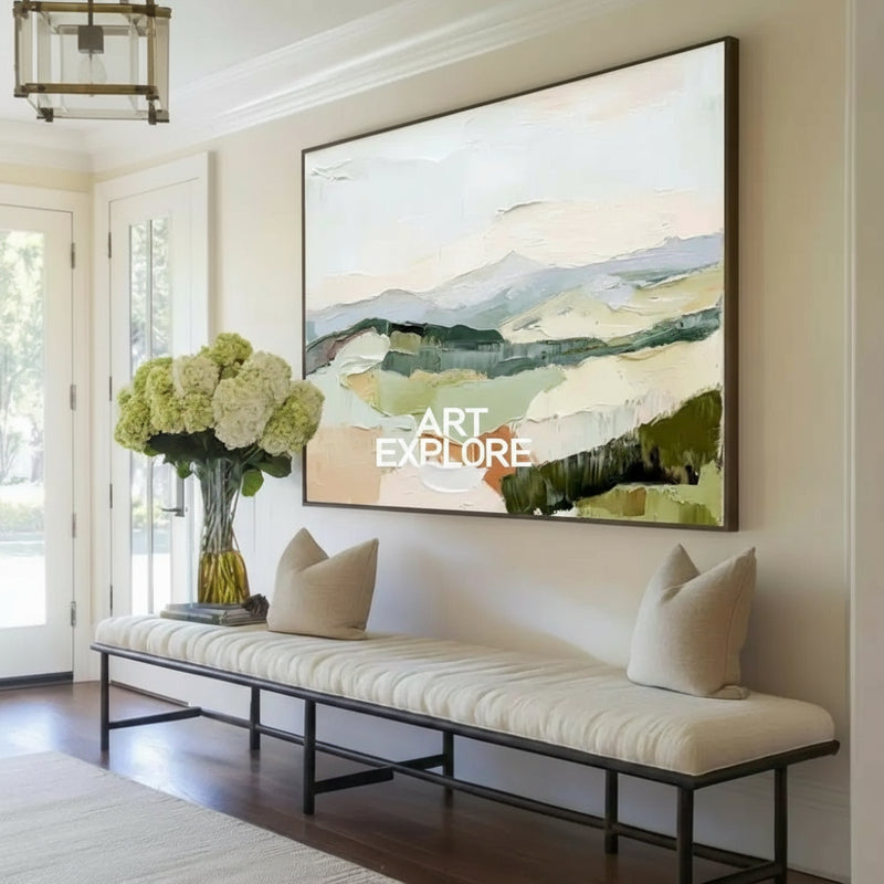 Modern White Wall Art Landscape Textured Colorful Minimalist Abstract Bespoke Handmade Canvas Art