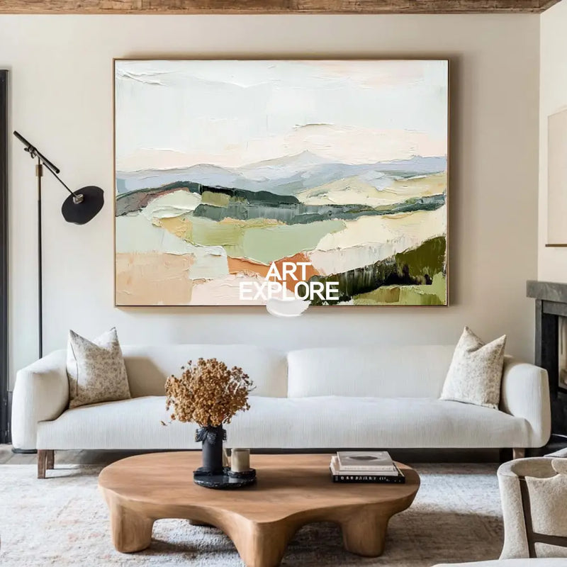 Modern White Wall Art Landscape Textured Colorful Minimalist Abstract Bespoke Handmade Canvas Art