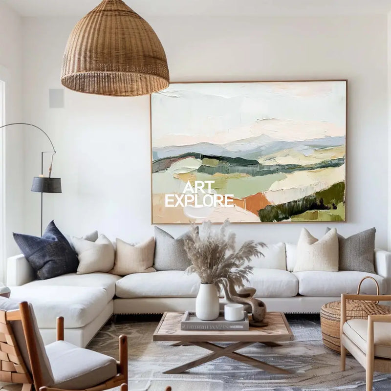 Modern White Wall Art Landscape Original textured wall paintings Minimalist Abstract Canvas Art