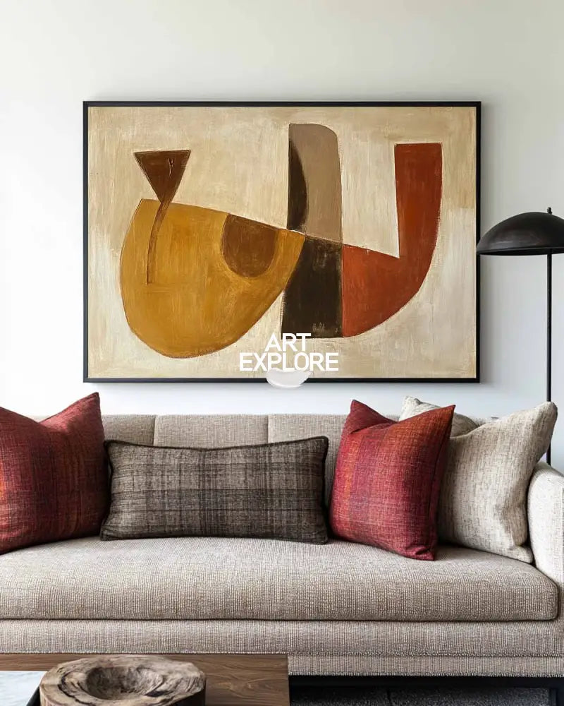 Wabi-sabi Brown Abstract Painting Minimalist Textured Art Large Horizontal Canvas Paintings For Sale