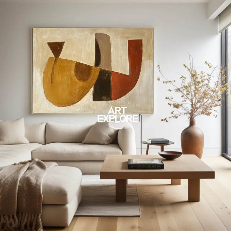Wabi-sabi Brown Abstract Painting Minimalist Textured Art Large Horizontal Canvas Paintings For Sale
