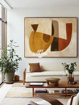 Wabi-sabi Brown Abstract Painting Minimalist Textured Art Large Horizontal Canvas Paintings For Sale