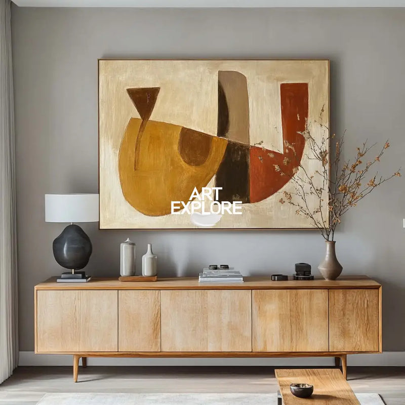 Wabi-sabi Brown Abstract Painting Minimalist Textured Art Large Horizontal Canvas Paintings For Sale