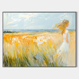 Large Beautiful Girl Seascapes Oil Painting Modern Seascape Textured Art Modern Canvas Art For Sale