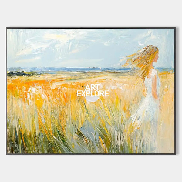 Large Beautiful Girl Seascapes Oil Painting Modern Seascape Textured Art Modern Canvas Art For Sale