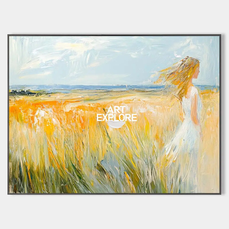 Large Beautiful Girl Seascapes Oil Painting Modern Seascape Textured Art Modern Canvas Art For Sale