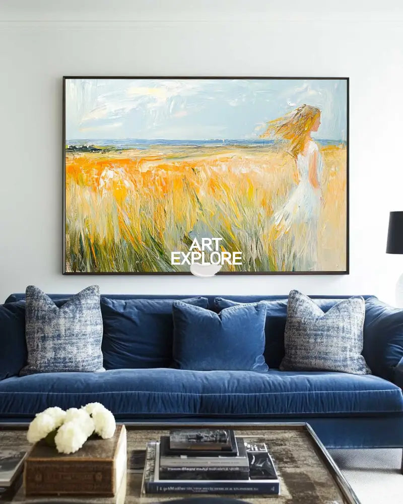 Large Beautiful Girl Seascapes Oil Painting Modern Seascape Textured Art Modern Canvas Art For Sale