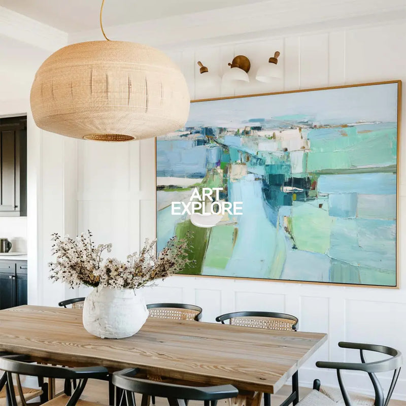 Blue Green Wall Art Blue Textured Painting Large Blue Minimalist Canvas Art Blue Abstract Painting